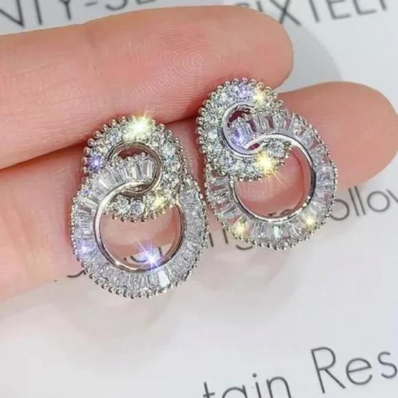 NEW 925 Sterling Silver Diamond Hoop Earrings, beautiful Earrings, cute Earrings - Picture 3 of 8